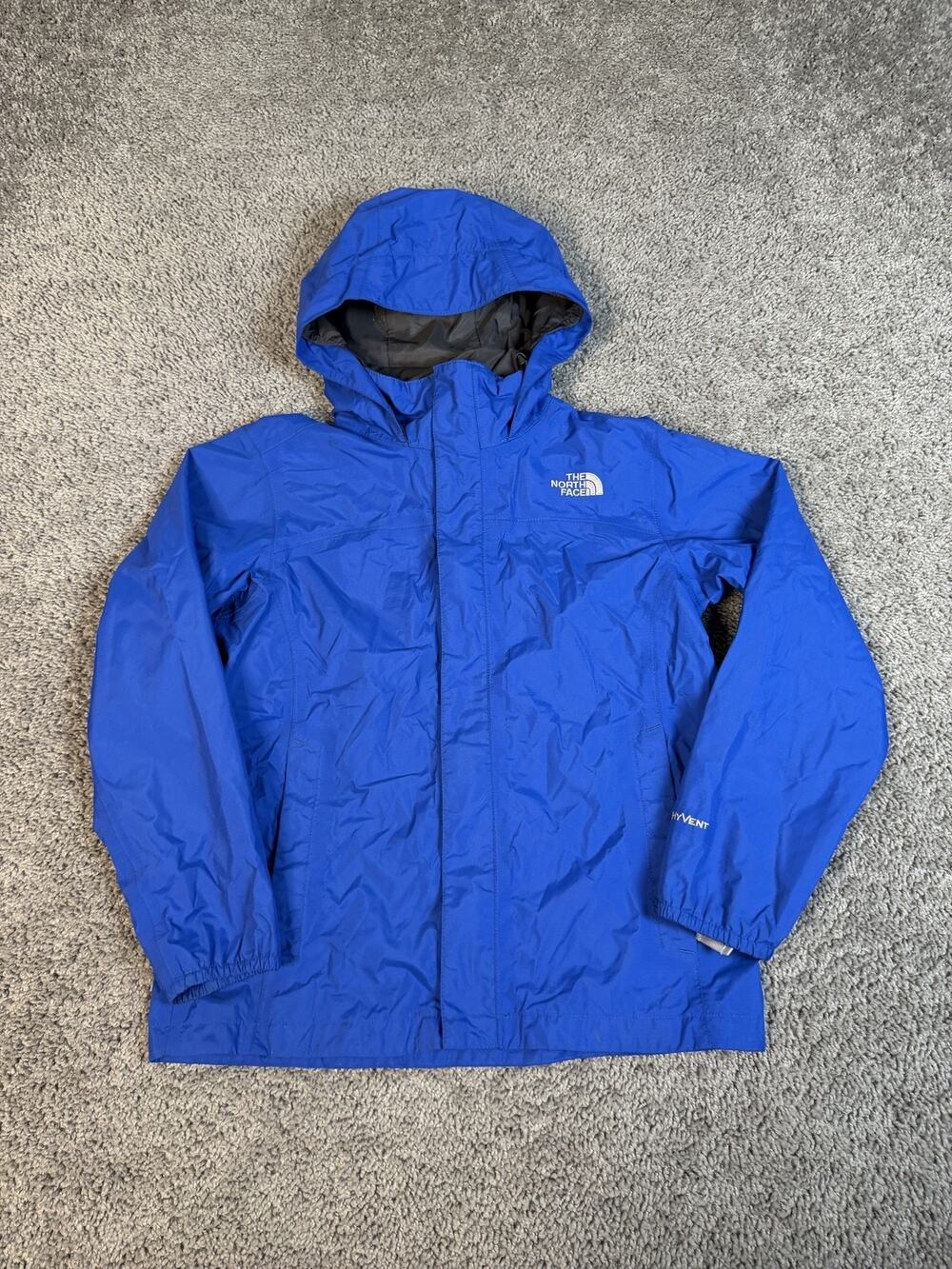 The North Face Jacket Boys M Blue HyVent Hooded Rain Coat Zip Pockets